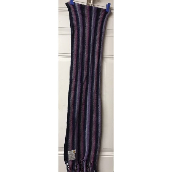 William Brunton Hand Knits Scarf Scotland 100% Lambswool Stripe Multi Fringe - Picture 1 of 3